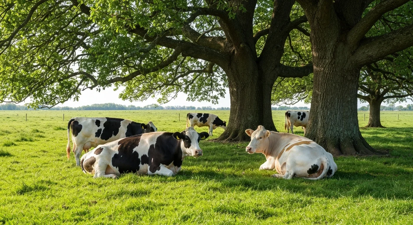 Dairy cattle grazing under shade trees in a silvopasture agroforestry system