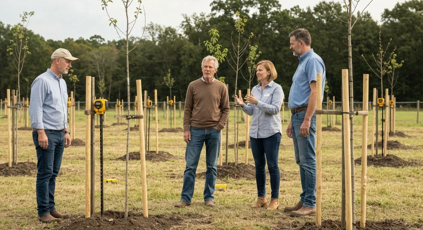 Farmers learning agroforestry management techniques at on-farm training workshop