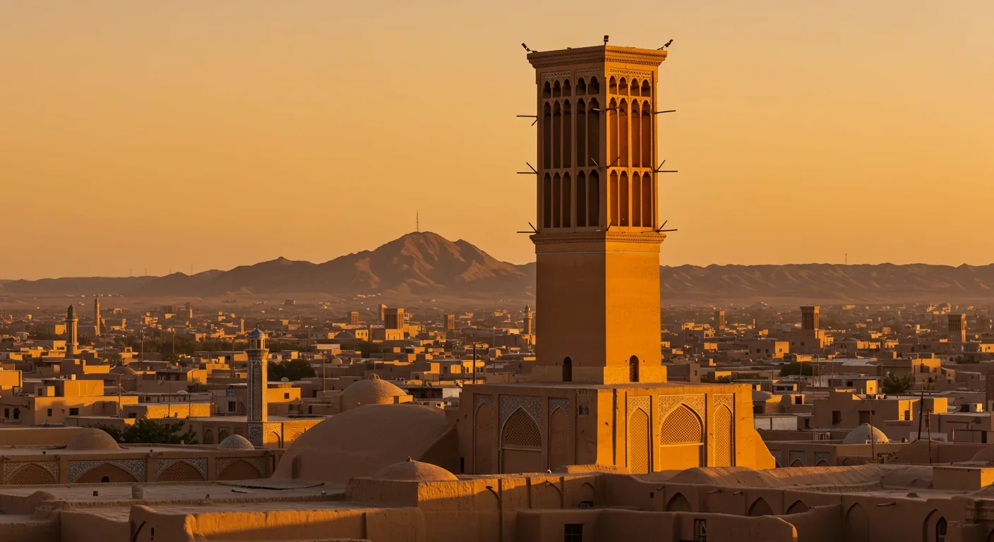 Traditional Persian wind tower (badgir) in Yazd demonstrating ancient passive ventilation technology