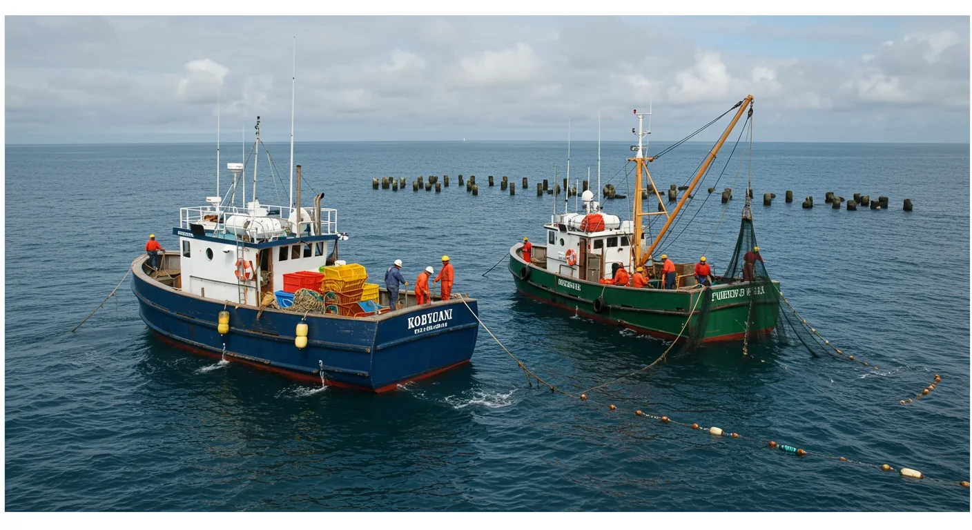 Commercial fishing boat operating near artificial reef structure