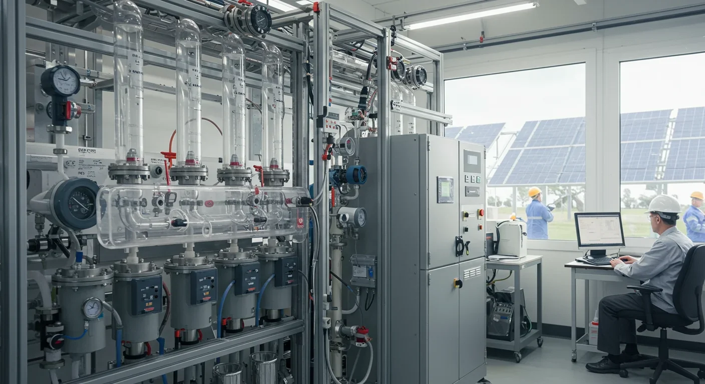 Engineers monitoring carbon capture operations at a direct air capture facility