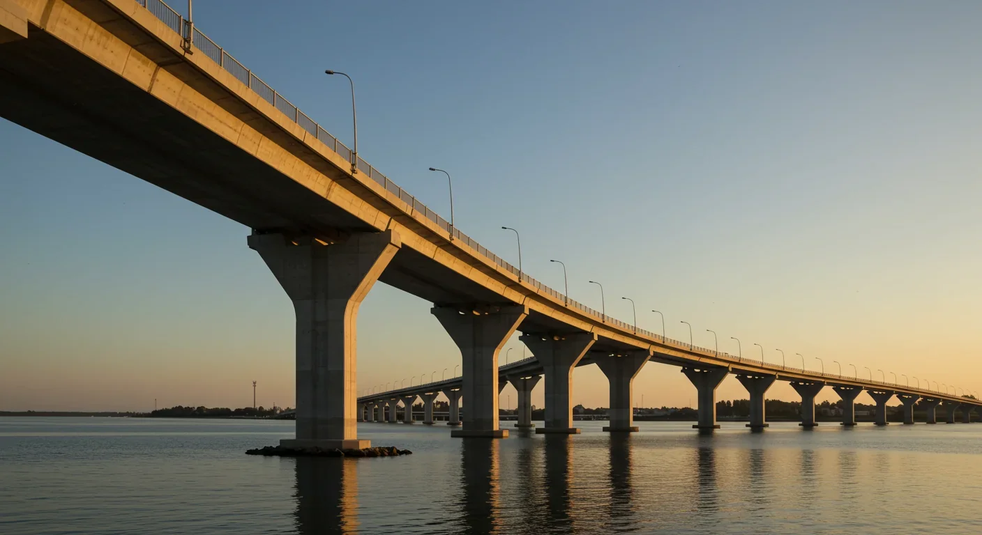 Modern concrete highway bridge demonstrating infrastructure where self-healing concrete technology is being deployed