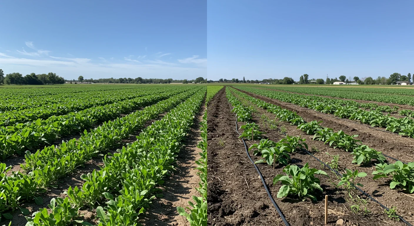 Side-by-side field trial showing increased crop growth with biochar amendment versus untreated control plot