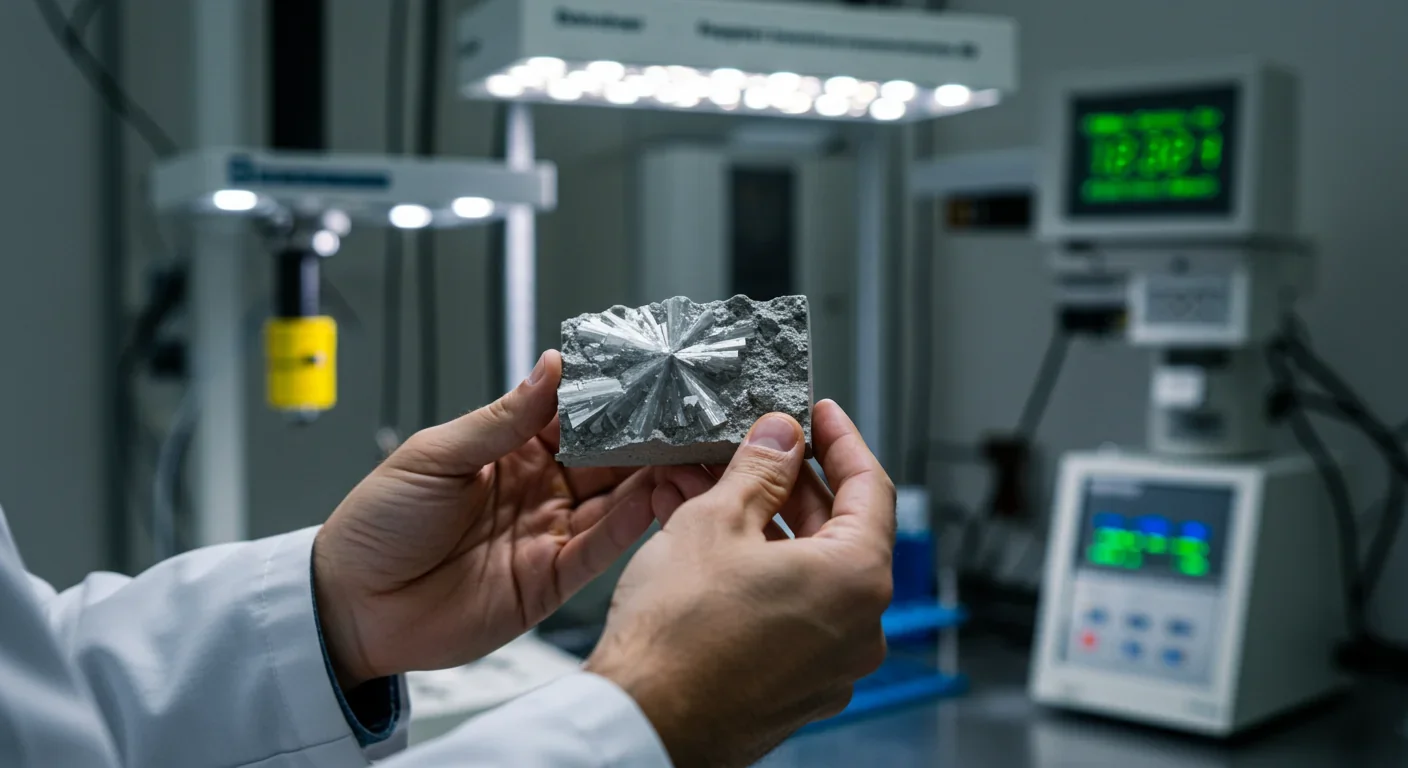 Materials scientist testing carbon-negative concrete samples in research laboratory