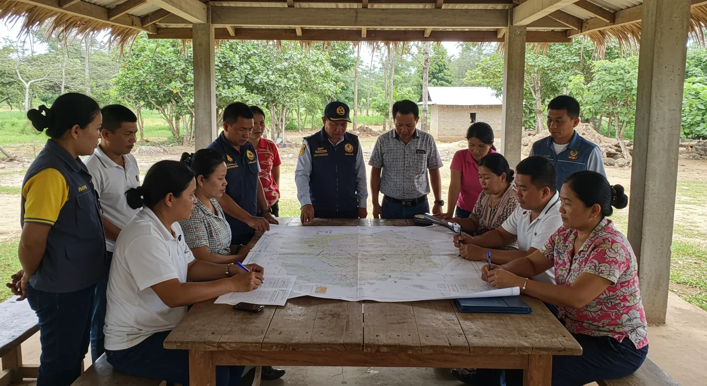 Families and individuals at an immigration checkpoint representing climate migration