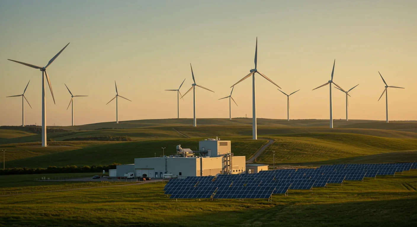 Renewable energy infrastructure with wind and solar generation facilities