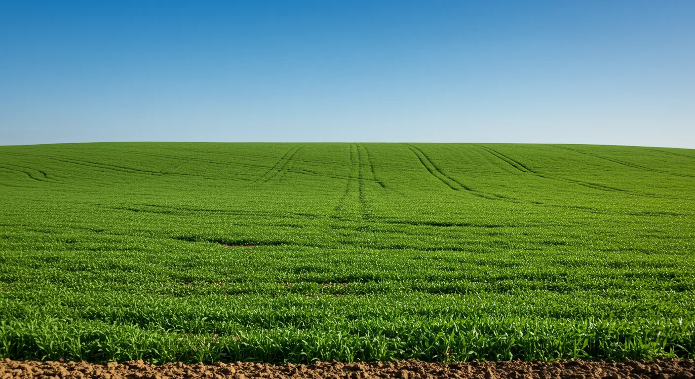 Lush green cover crops protecting farmland soil between growing seasons