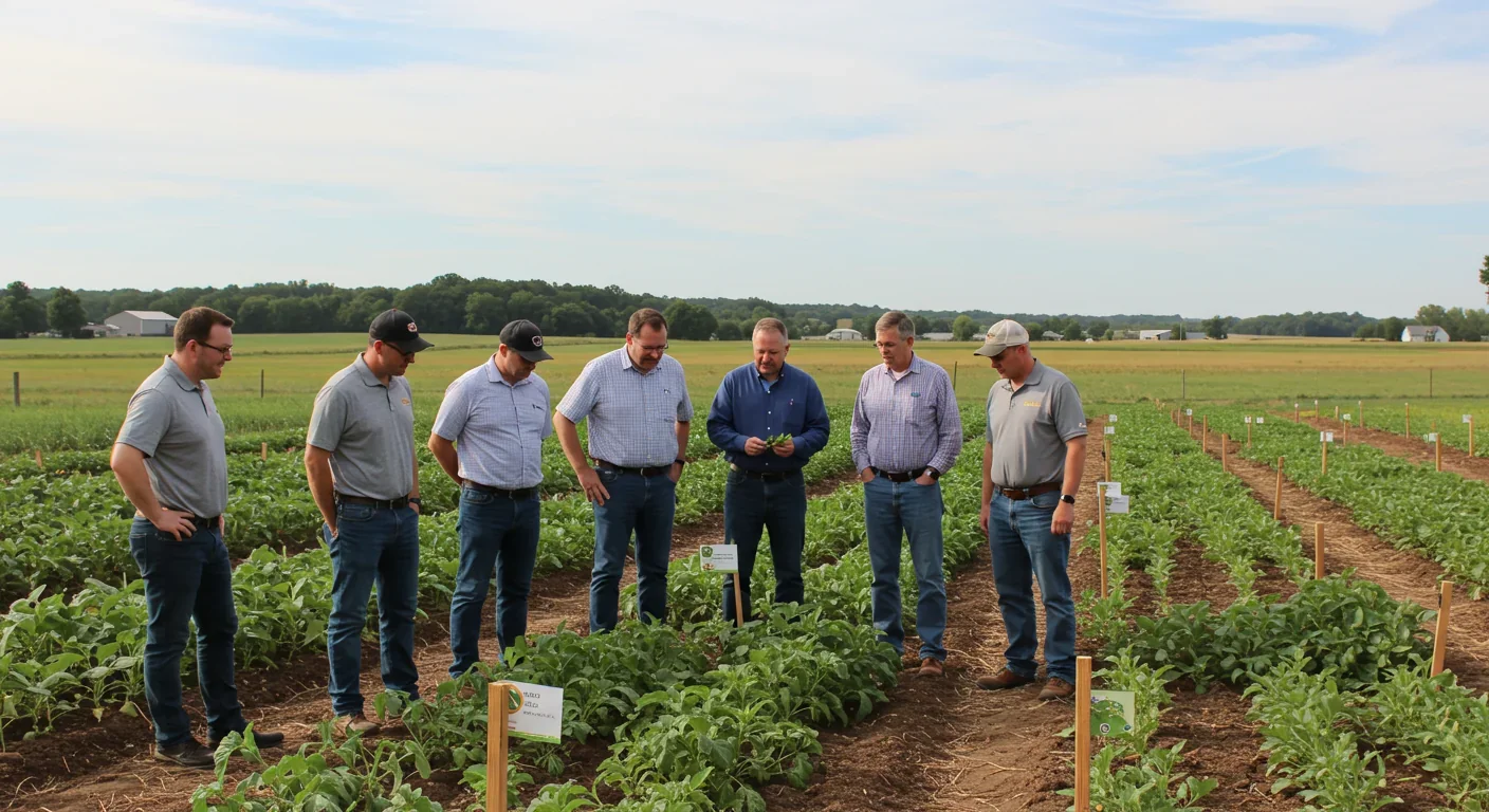 Farmers learning about cover crop practices at a field demonstration event