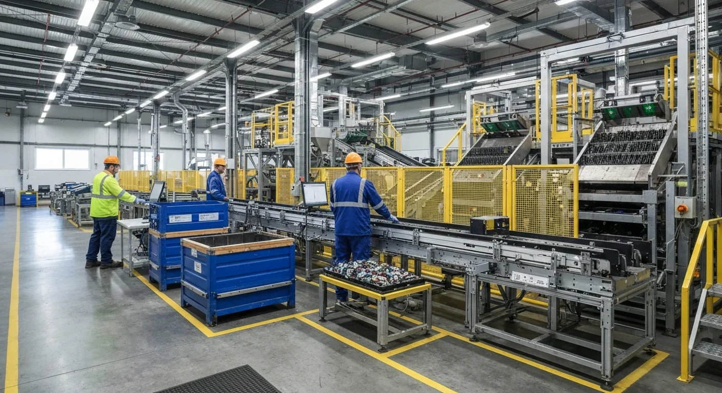 Modern battery recycling facility with automated sorting and processing systems