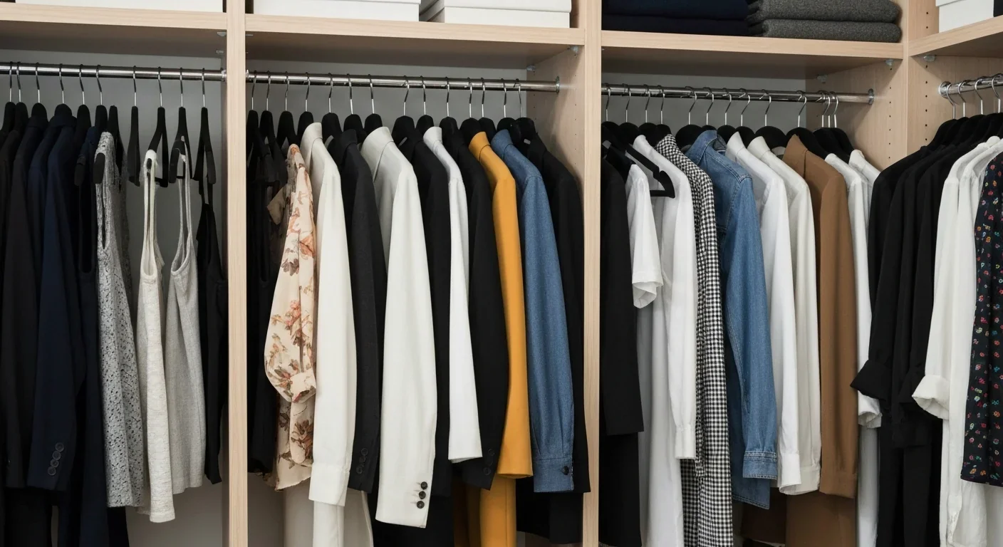 Curated closet combining owned garments with fashion rental pieces for sustainable wardrobe