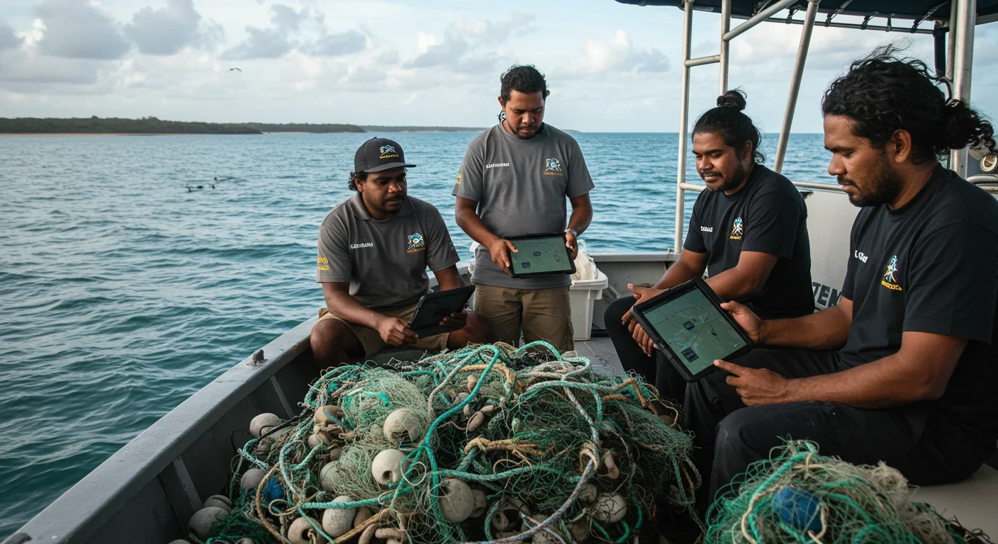Indigenous Rangers using drone technology to map and remove ghost fishing nets from remote Australian coastline