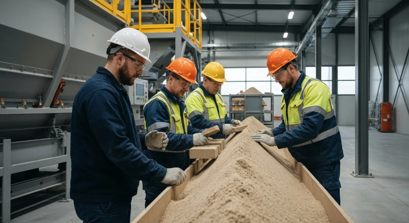 Construction professionals inspecting manufactured sand as sustainable alternative