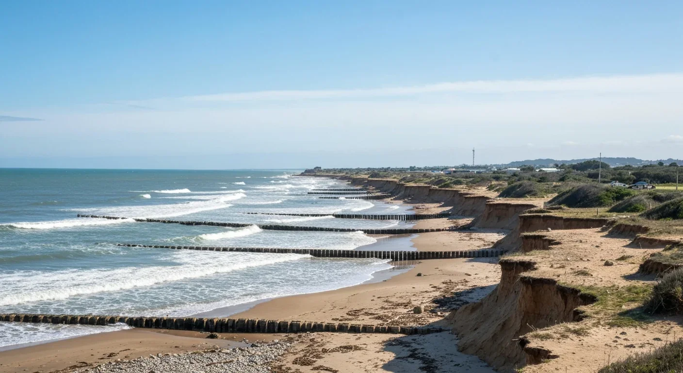 Severe coastal erosion revealing infrastructure damage from sand depletion