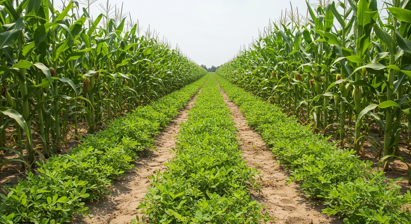 Intercropped field with maize and peanut plants growing together