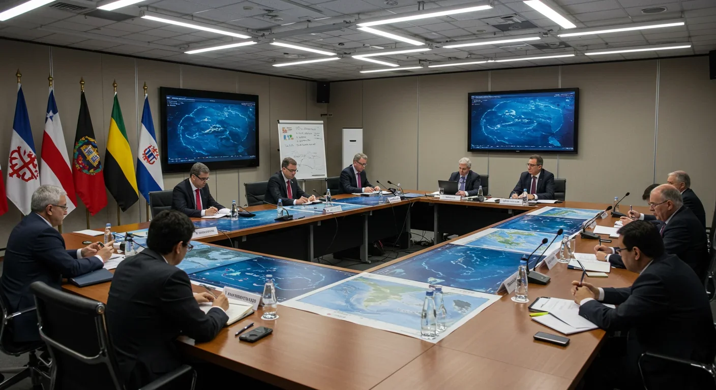 International delegates discussing ocean fertilization governance and climate policy at treaty conference