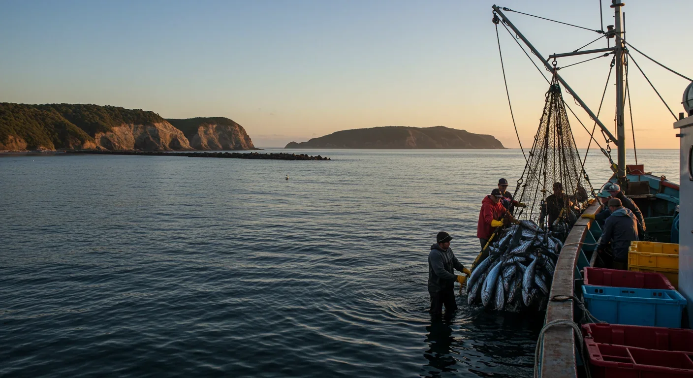Fishing boats and fishermen at coastal village harbor representing community stakeholders
