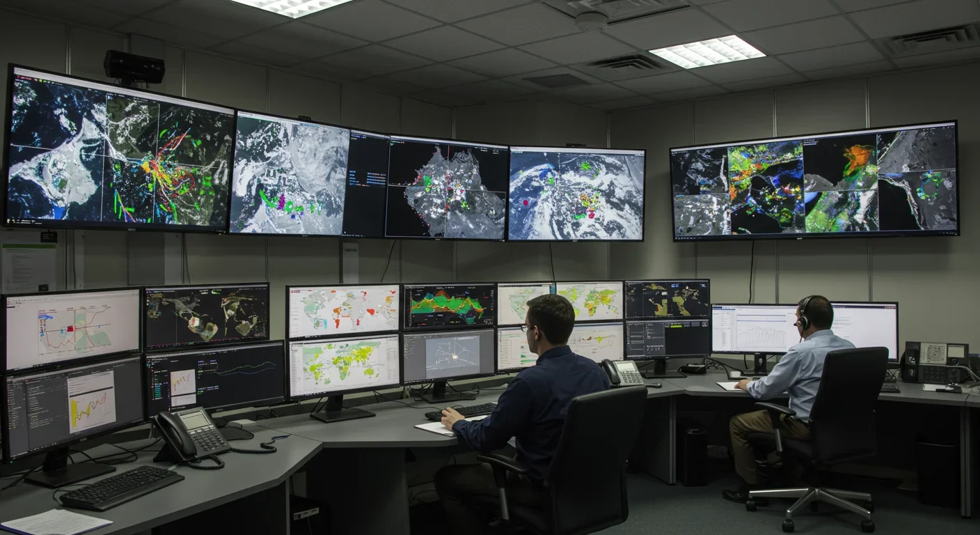 Worker operating drone with methane detection sensors at oil and gas facility