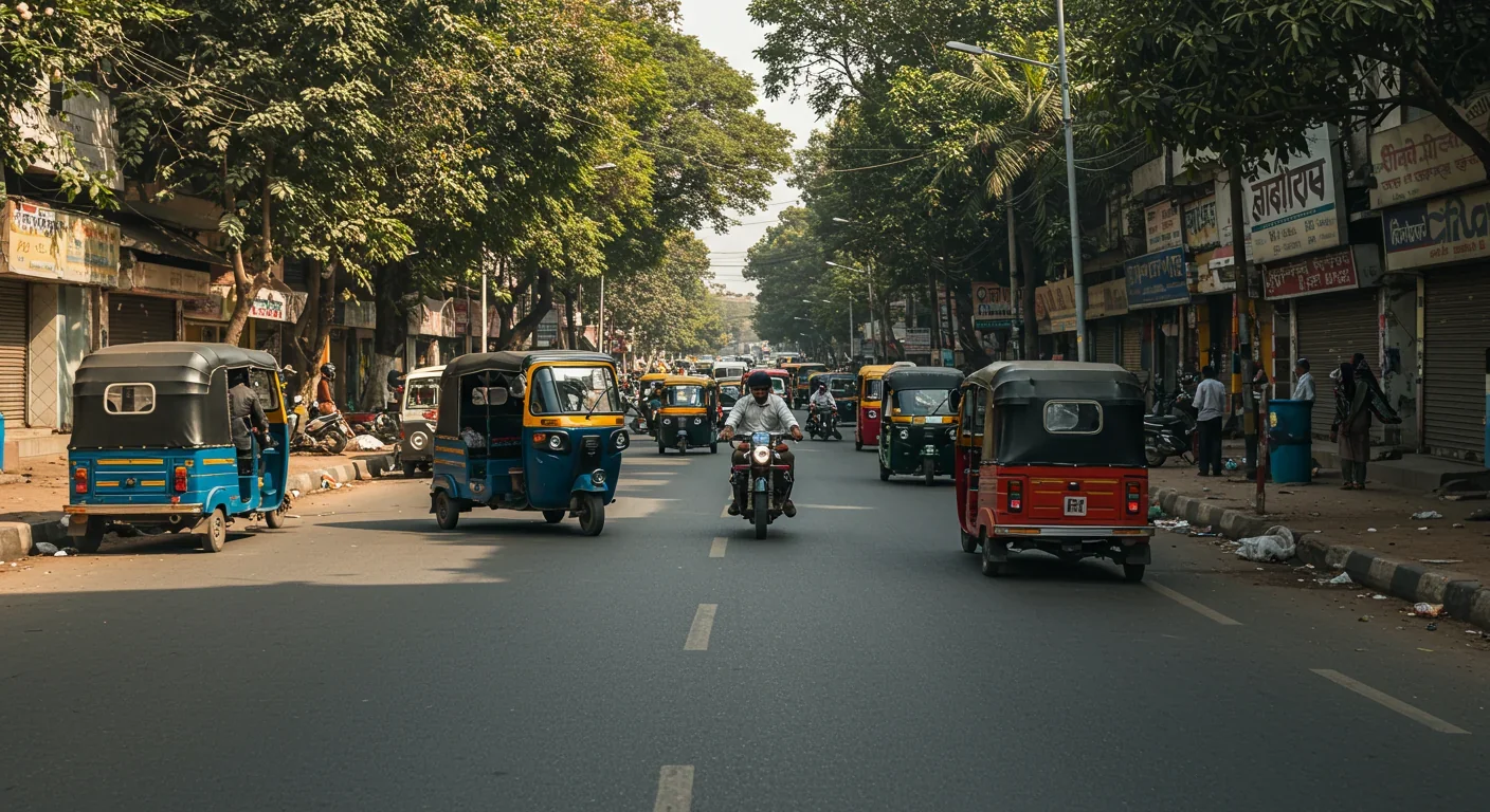 Busy urban street in India showing modern road infrastructure