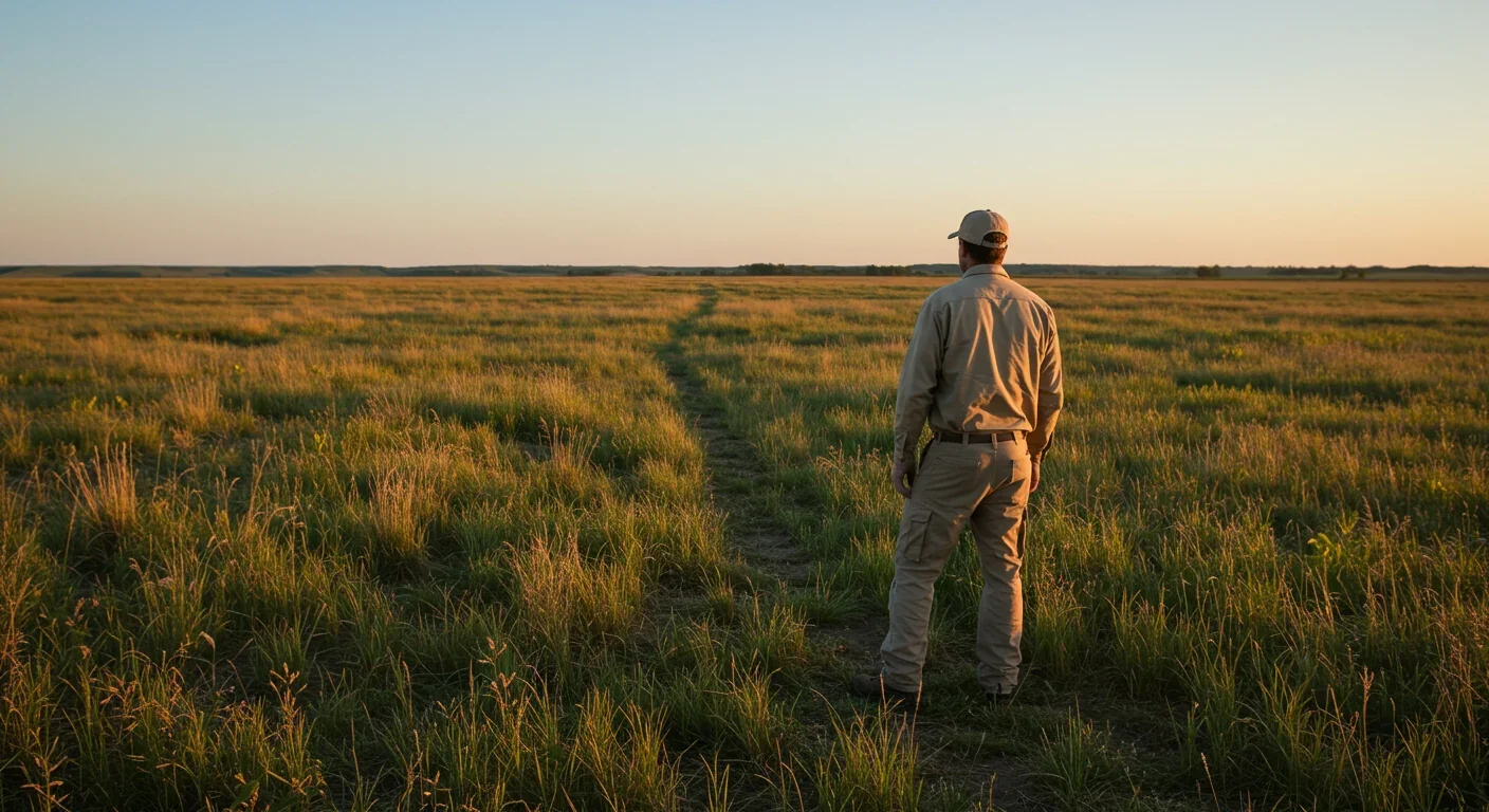 Farmer surveying restored native grassland on former cropland