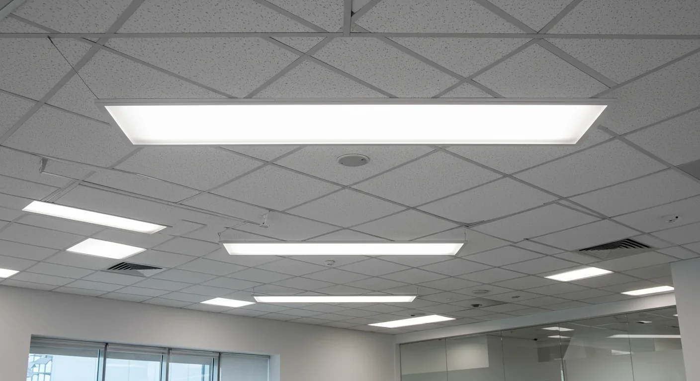 Modern office LED lighting installation representing Philips lighting-as-service energy efficiency
