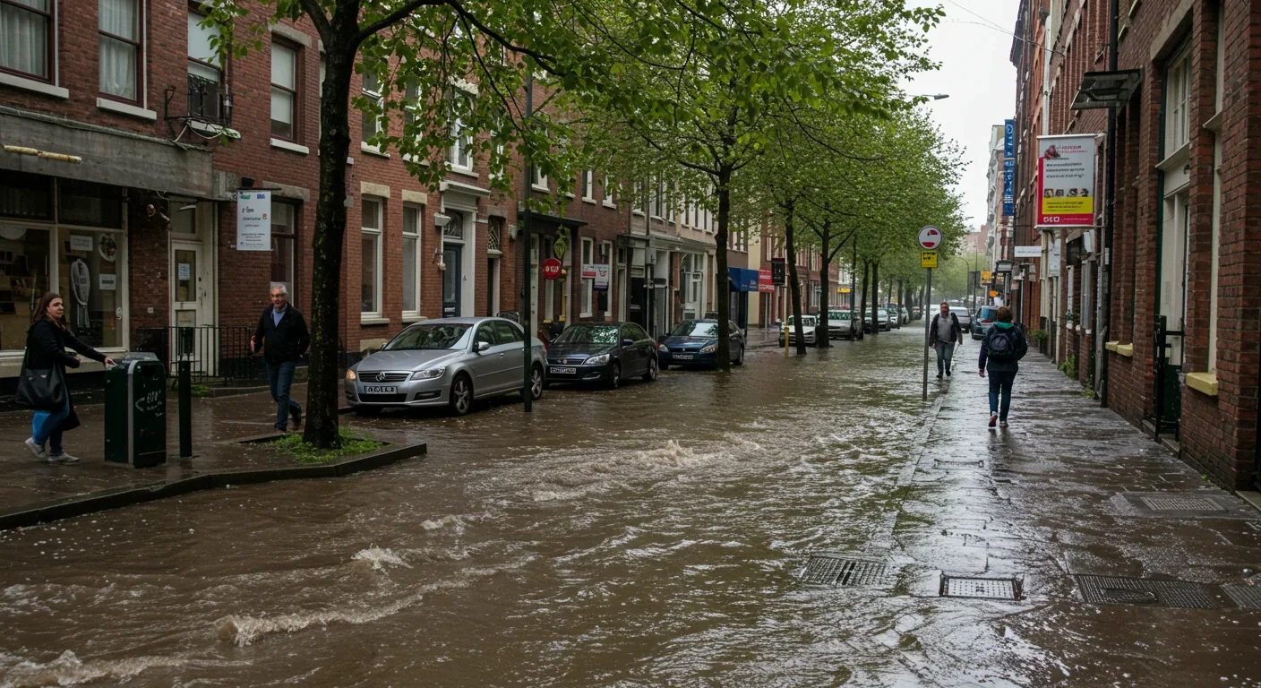 Urban flooding from intense rainfall overwhelming city stormwater infrastructure