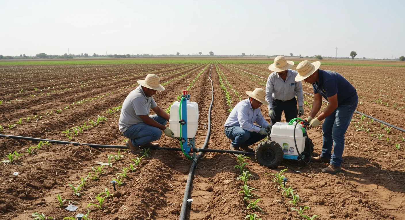 Farmers implementing climate-adaptive irrigation and drought-resistant crops