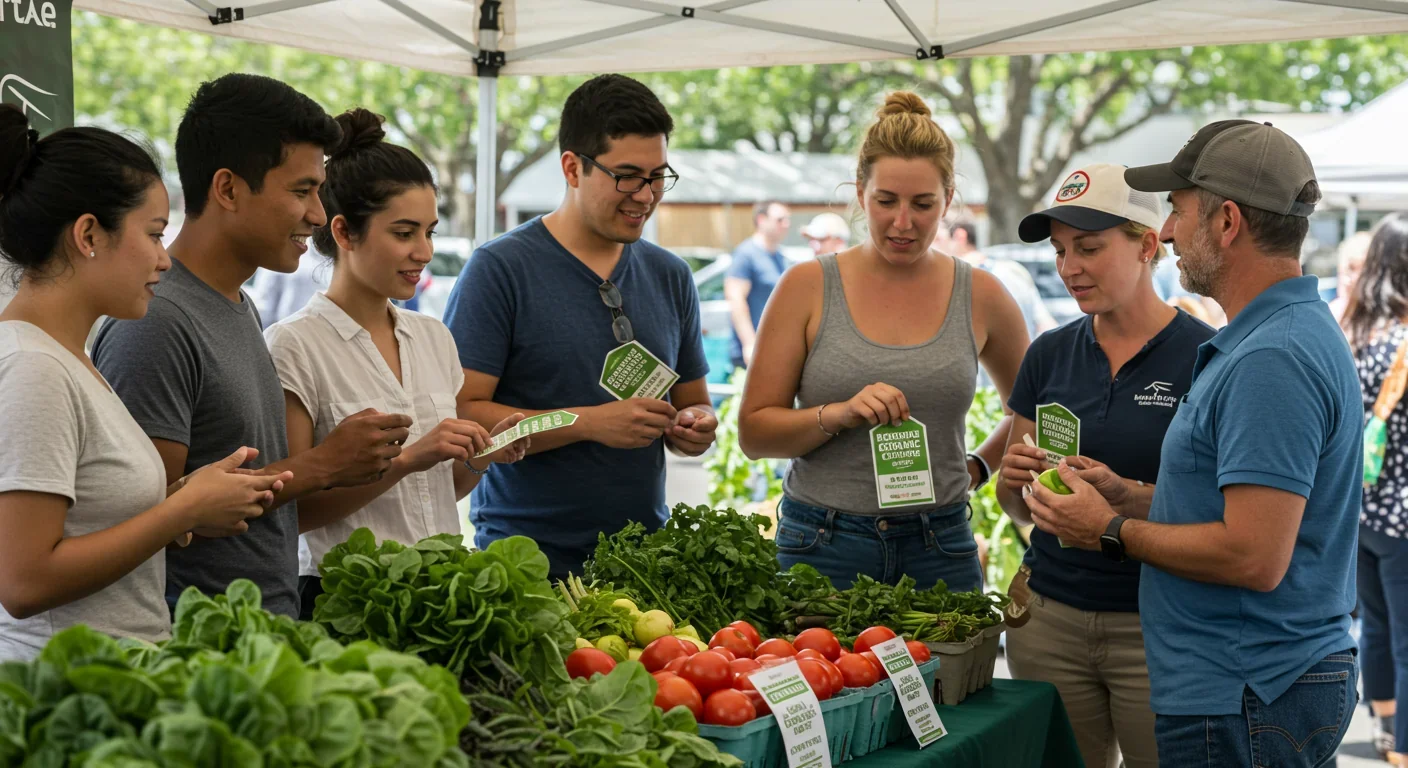 Farmers market with fresh regeneratively-grown organic produce