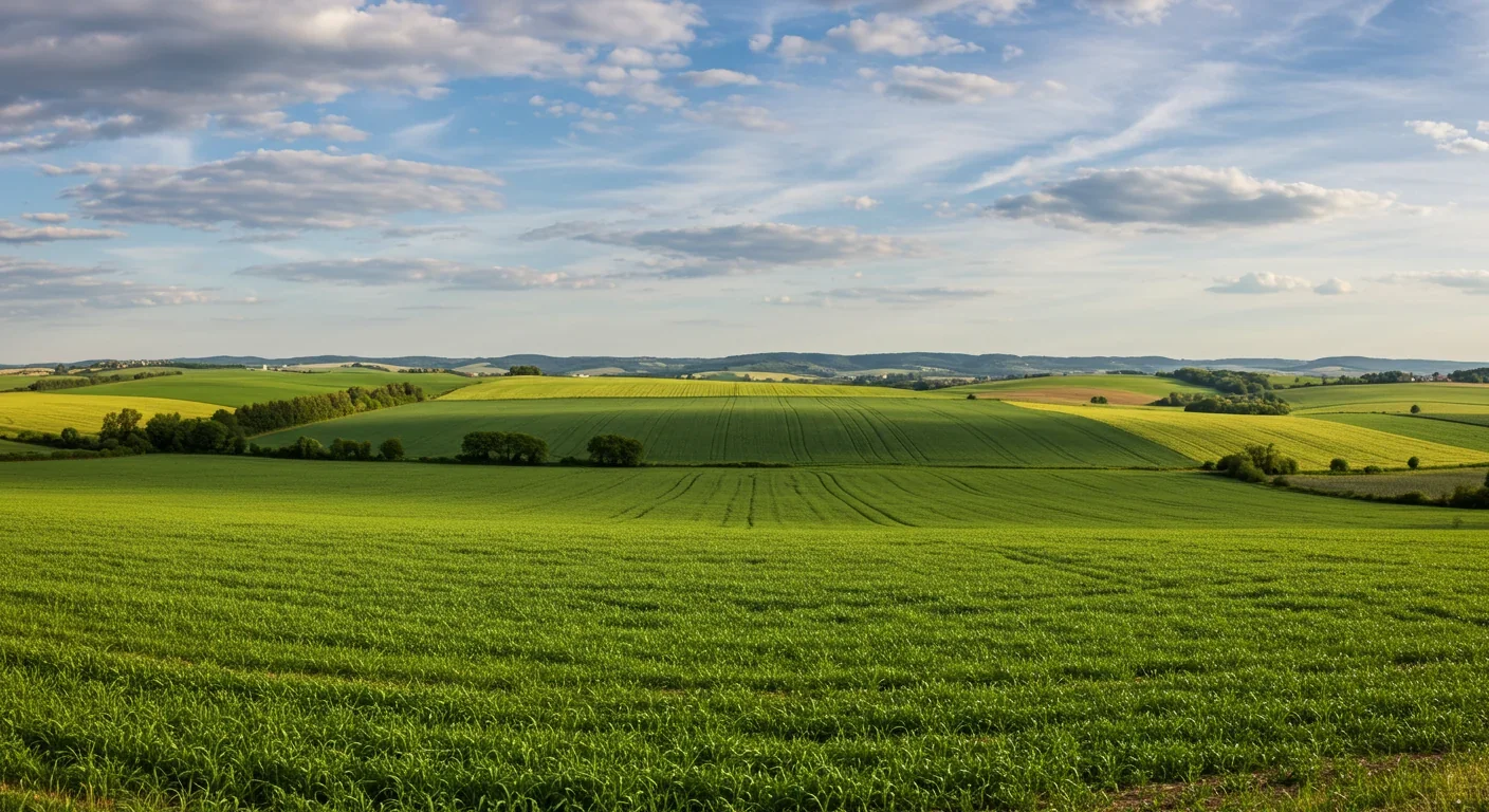 Diverse agricultural landscape representing the future of sustainable farming with RNA technology