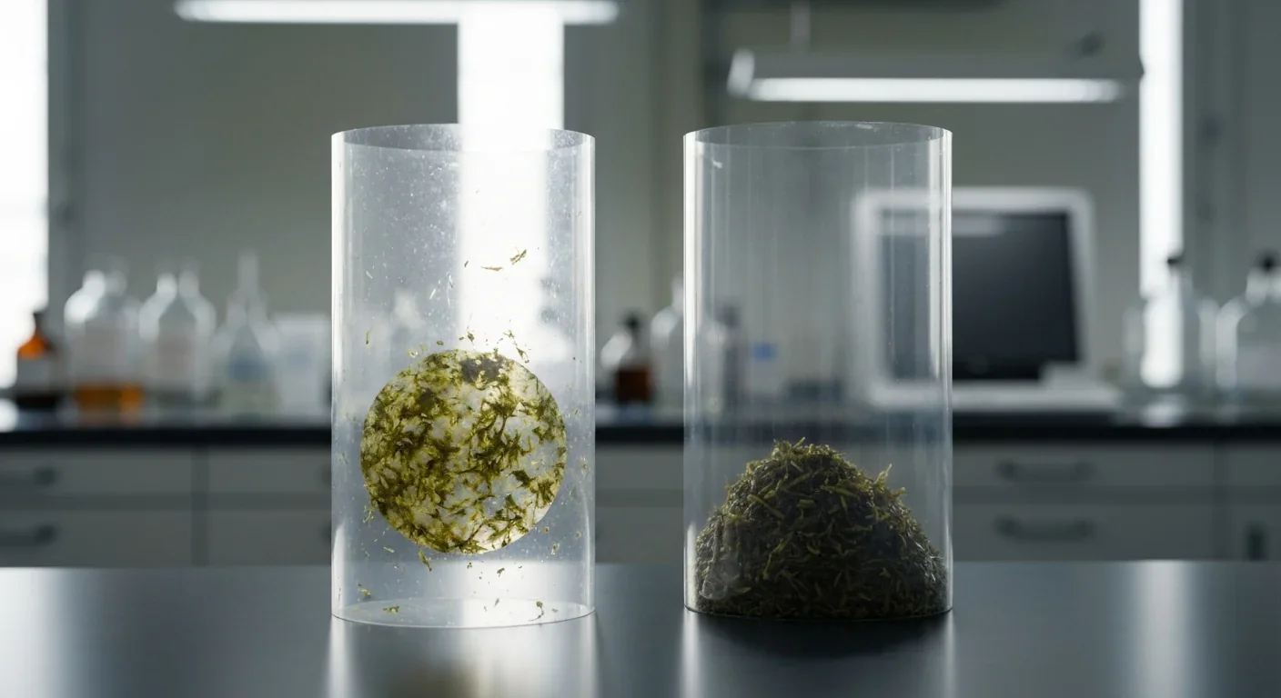 Transparent seaweed-based bioplastic film demonstrating clarity and flexibility comparable to petroleum plastic