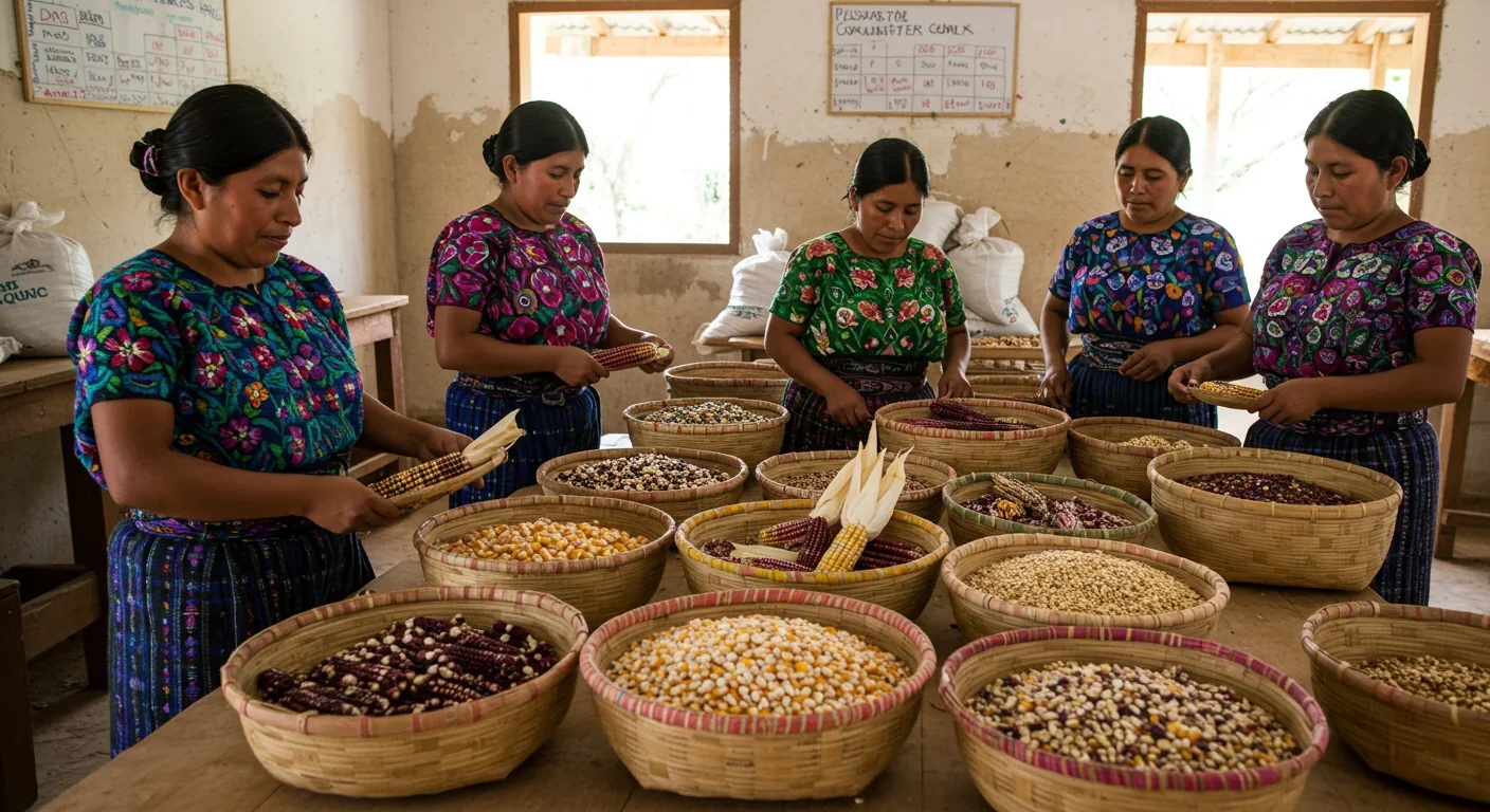 Guatemalan farmers managing community seed bank with native varieties