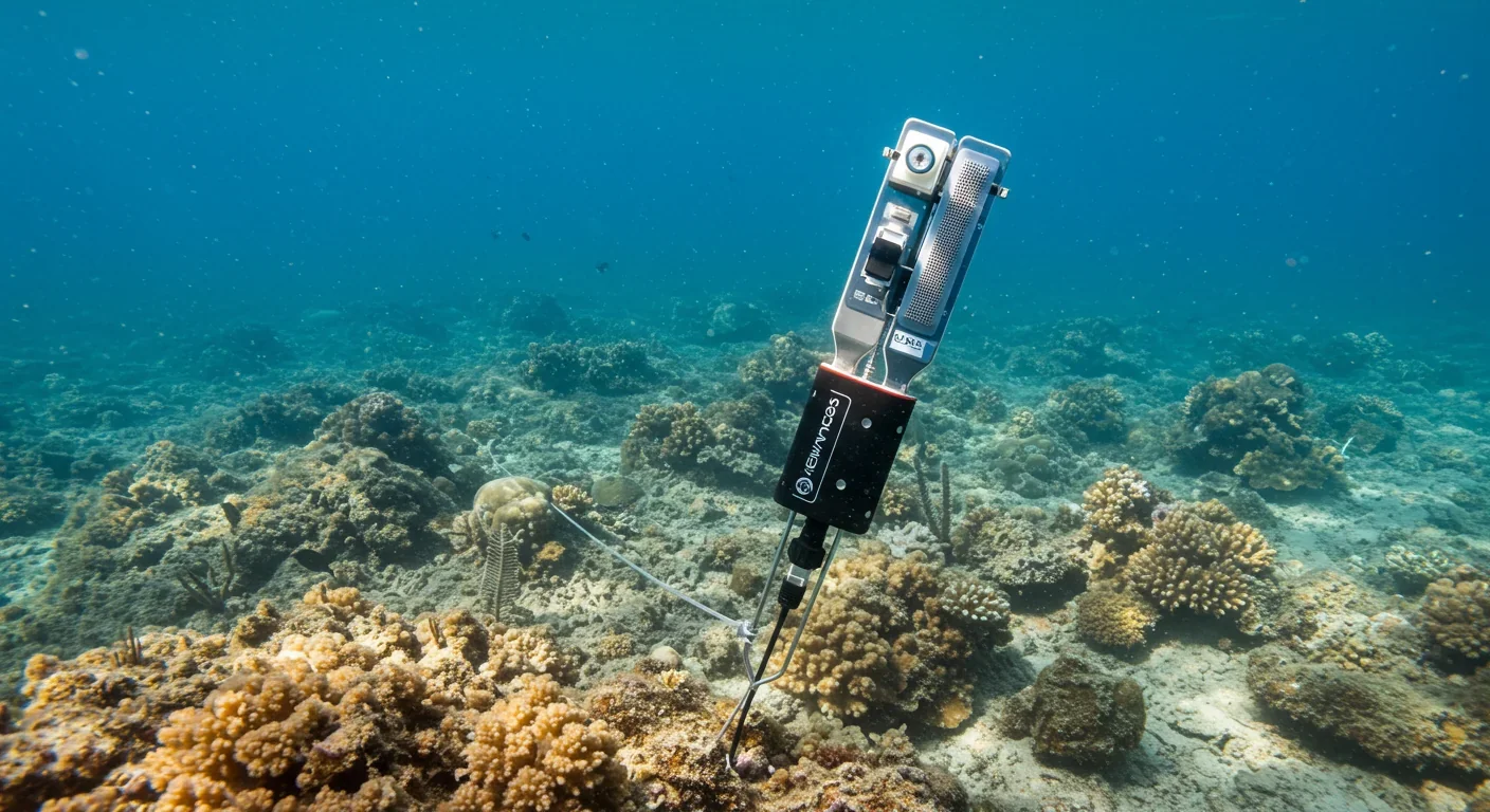 Autonomous underwater hydrophone recording device on ocean floor