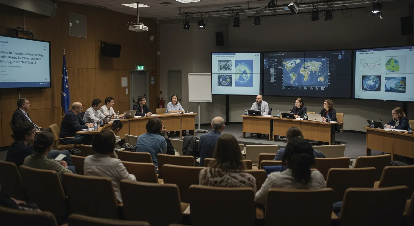 International scientists discussing climate intervention strategies at research conference