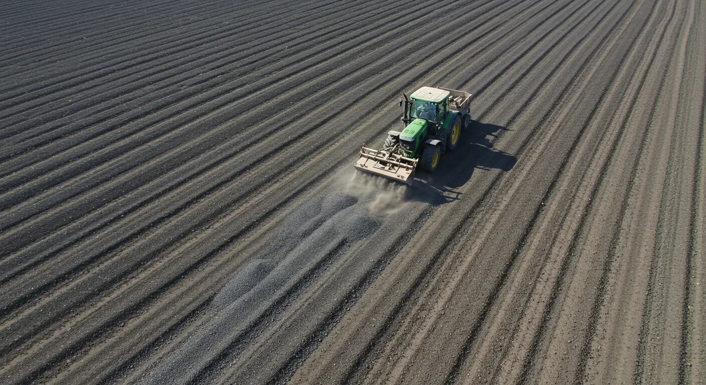 Farmer applying crushed basalt to agricultural field for carbon capture