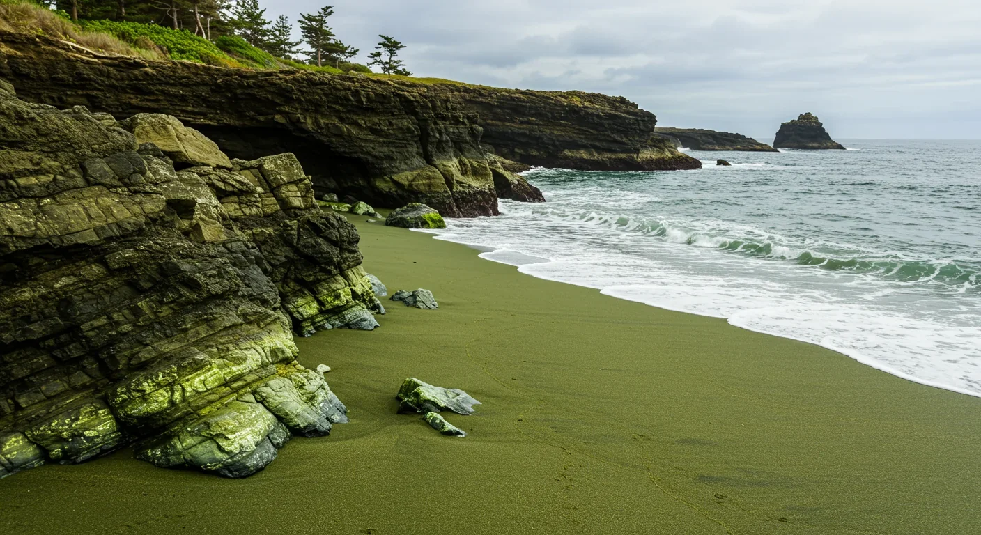Olivine sand on coastal beach demonstrating natural carbon capture process