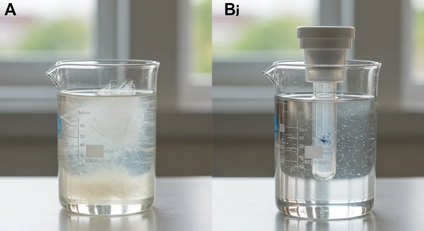 Before and after comparison of laundry wastewater showing microplastic filtration effectiveness