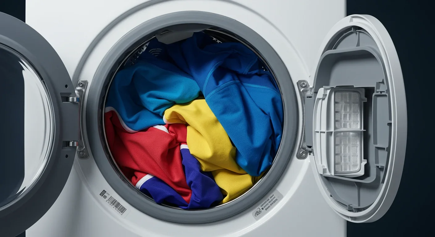 Modern washing machine with built-in microfiber filter and synthetic clothing load