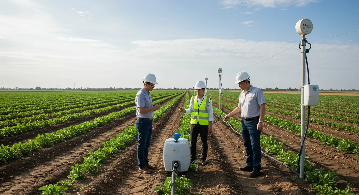 Irrigation system watering agricultural crops in farmland