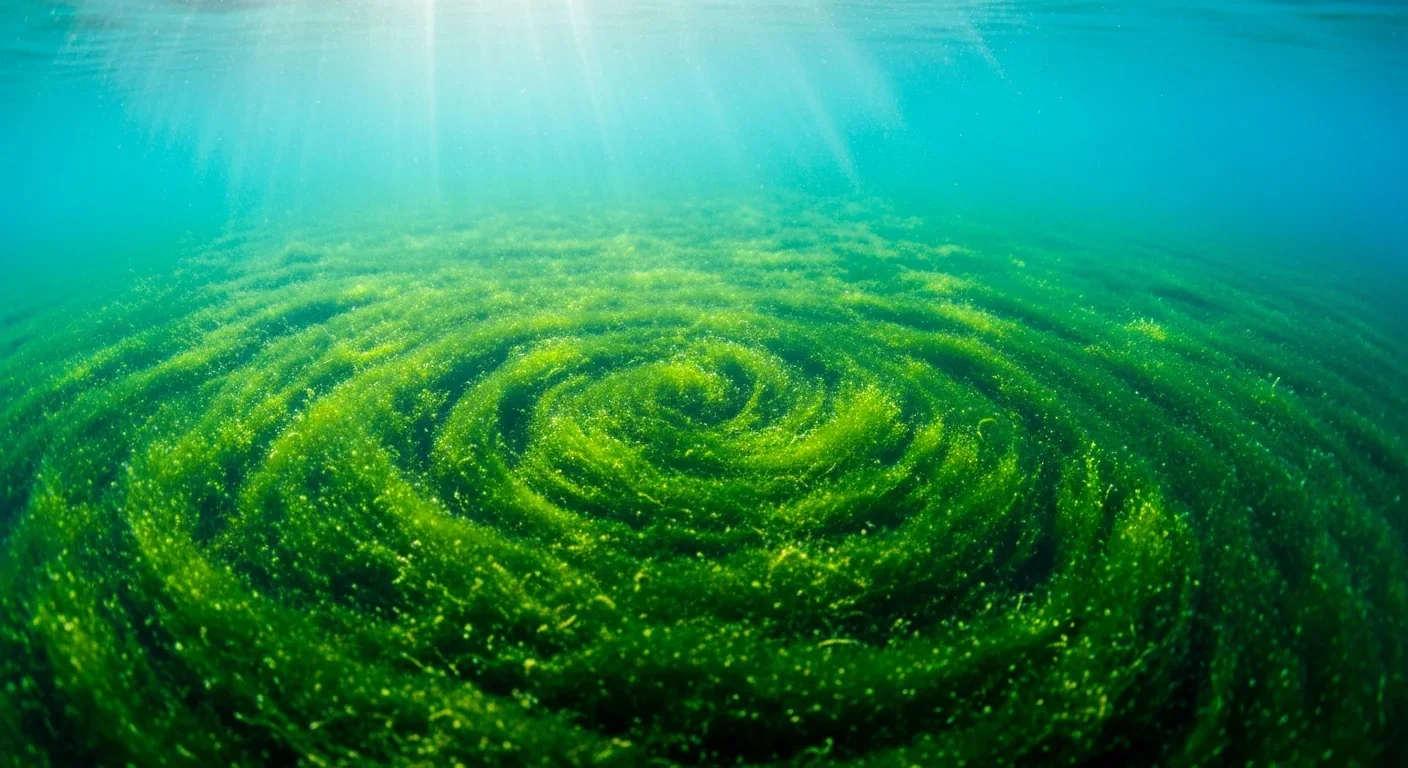 Phytoplankton bloom in ocean water showing natural carbon capture